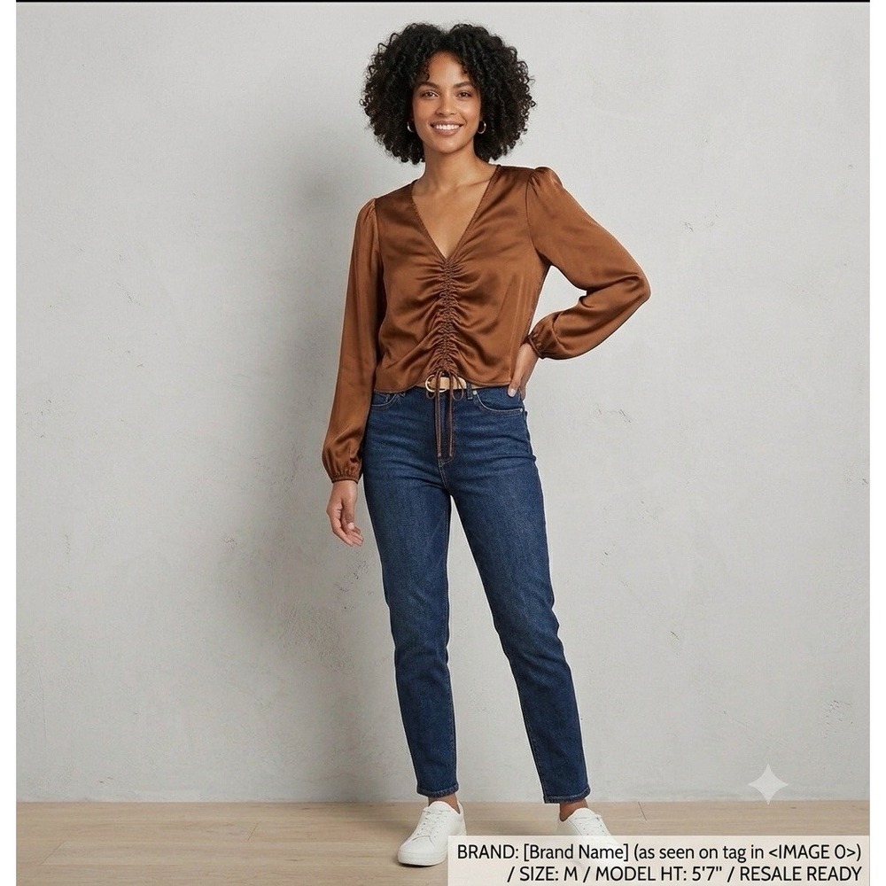 Ruched Rust Orange Women's Long Sleeve Blouse
